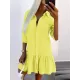 Buttoned Pleated Solid Color Split-Joint Long Sleeves Loose Lapel Shirt Dress Mini Dresses Buttoned Pleated Solid Color Split-Joint Long Sleeves Loose Lapel Shirt Dress Mini Dresses