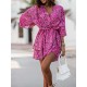 Double Layered Elasticity Printed A-Line High Waisted V-Neck Mini Dresses Double Layered Elasticity Printed A-Line High Waisted V-Neck Mini Dresses