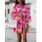 Double Layered Elasticity Flower Print A-Line High Waisted V-Neck Mini Dresses