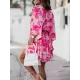 Double Layered Elasticity Flower Print A-Line High Waisted V-Neck Mini Dresses Double Layered Elasticity Flower Print A-Line High Waisted V-Neck Mini Dresses