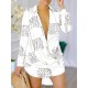 Letter Print High-low Long Sleeves Lapel Shirt Dress Mini Dresses Letter Print High-low Long Sleeves Lapel Shirt Dress Mini Dresses