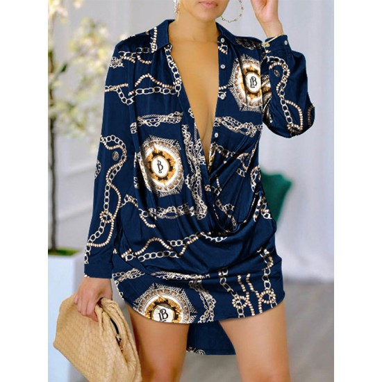 Figure Printed Long Sleeves Loose Lapel Shirt Dress Mini Dresses Figure Printed Long Sleeves Loose Lapel Shirt Dress Mini Dresses