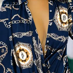 Figure Printed Long Sleeves Loose Lapel Shirt Dress Mini Dresses