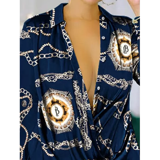 Figure Printed Long Sleeves Loose Lapel Shirt Dress Mini Dresses Figure Printed Long Sleeves Loose Lapel Shirt Dress Mini Dresses