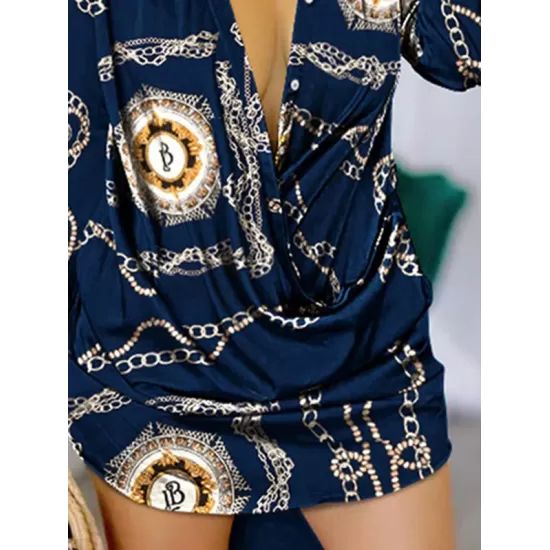 Figure Printed Long Sleeves Loose Lapel Shirt Dress Mini Dresses Figure Printed Long Sleeves Loose Lapel Shirt Dress Mini Dresses