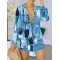 Printed High-Low Long Sleeves Lapel Shirt Dress Mini Dresses