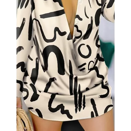 Figure Printed Long Sleeves Loose Lapel Shirt Dress Mini Dresses Figure Printed Long Sleeves Loose Lapel Shirt Dress Mini Dresses