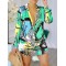 Figure Printed Long Sleeves Loose Lapel Shirt Dress Mini Dresses
