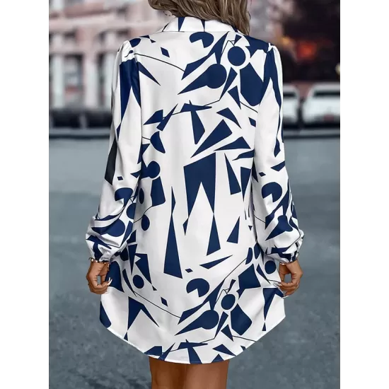 Printed Split-Joint Loose Puff Sleeves Lapel Shirt Dress Mini Dresses Printed Split-Joint Loose Puff Sleeves Lapel Shirt Dress Mini Dresses