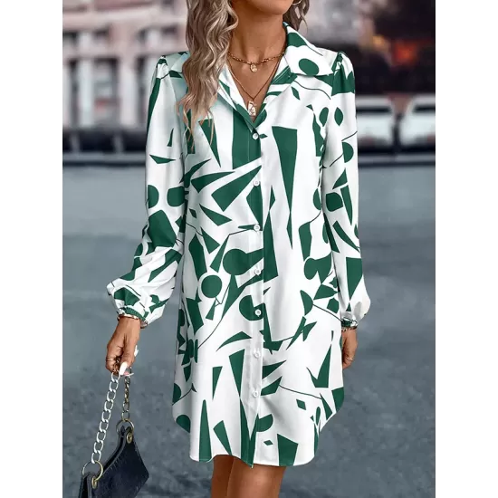 Printed Split-Joint Loose Puff Sleeves Lapel Shirt Dress Mini Dresses Printed Split-Joint Loose Puff Sleeves Lapel Shirt Dress Mini Dresses
