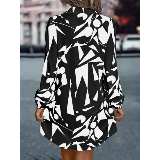 Printed Split-Joint Loose Puff Sleeves Lapel Shirt Dress Mini Dresses Printed Split-Joint Loose Puff Sleeves Lapel Shirt Dress Mini Dresses