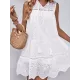 Hollow Lace-Up Solid Color Split-Joint Loose Sleeveless Round-Neck Mini Dresses Hollow Lace-Up Solid Color Split-Joint Loose Sleeveless Round-Neck Mini Dresses