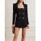 Buttoned Pockets Shoulder Pad A-Line High Waisted Square-Neck Mini Dresses Blazer