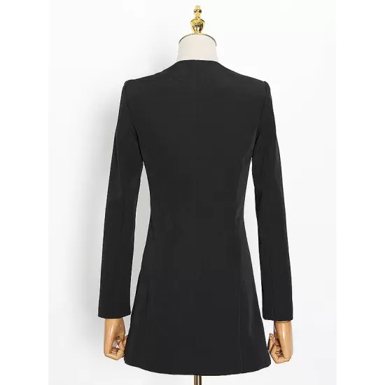 Buttoned Pockets Shoulder Pad A-Line High Waisted Square-Neck Mini Dresses Blazer Buttoned Pockets Shoulder Pad A-Line High Waisted Square-Neck Mini Dresses Blazer