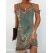 Flower Print Hollow A-Line High Waisted Cold Shoulder Mini Dresses