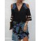 Flower Print Hollow Mesh Split-Joint Half Sleeves Loose Cold Shoulder Mini Dresses
