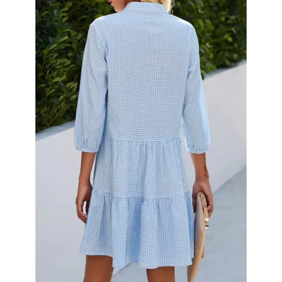 Buttoned Plaid Split-Joint A-Line Loose Stand Collar Shirt Dress Mini Dresses Buttoned Plaid Split-Joint A-Line Loose Stand Collar Shirt Dress Mini Dresses