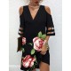 Flower Print Hollow Mesh Split-Joint Half Sleeves Loose Cold Shoulder Mini Dresses Flower Print Hollow Mesh Split-Joint Half Sleeves Loose Cold Shoulder Mini Dresses