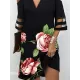 Flower Print Hollow Mesh Split-Joint Half Sleeves Loose Cold Shoulder Mini Dresses Flower Print Hollow Mesh Split-Joint Half Sleeves Loose Cold Shoulder Mini Dresses