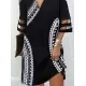 Hollow Mesh Printed Split-Joint Half Sleeves Loose Cold Shoulder Mini Dresses Hollow Mesh Printed Split-Joint Half Sleeves Loose Cold Shoulder Mini Dresses