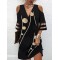 Hollow Mesh Polka-Dot Printed Split-Joint Half Sleeves Loose Cold Shoulder Mini Dresses