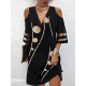 Hollow Mesh Polka-Dot Printed Split-Joint Half Sleeves Loose Cold Shoulder Mini Dresses Hollow Mesh Polka-Dot Printed Split-Joint Half Sleeves Loose Cold Shoulder Mini Dresses