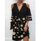 Hollow Mesh Polka-Dot Split-Joint Half Sleeves Loose Cold Shoulder Mini Dresses