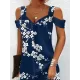 Flower Print Hollow A-Line High Waisted Cold Shoulder Mini Dresses Flower Print Hollow A-Line High Waisted Cold Shoulder Mini Dresses