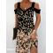 Flower Print Hollow A-Line High Waisted Cold Shoulder Mini Dresses