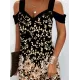Flower Print Hollow A-Line High Waisted Cold Shoulder Mini Dresses Flower Print Hollow A-Line High Waisted Cold Shoulder Mini Dresses