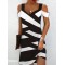 Contrast Color Hollow Printed A-Line High Waisted Cold Shoulder Mini Dresses