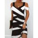 Contrast Color Hollow Printed A-Line High Waisted Cold Shoulder Mini Dresses Contrast Color Hollow Printed A-Line High Waisted Cold Shoulder Mini Dresses