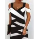 Contrast Color Hollow Printed A-Line High Waisted Cold Shoulder Mini Dresses Contrast Color Hollow Printed A-Line High Waisted Cold Shoulder Mini Dresses