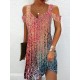 Hollow Printed A-Line High Waisted Cold Shoulder Mini Dresses Hollow Printed A-Line High Waisted Cold Shoulder Mini Dresses