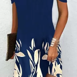 Hollow Leaves Print A-Line High Waisted Cold Shoulder Mini Dresses