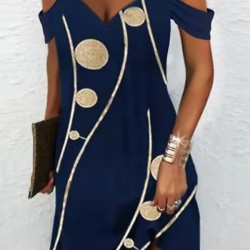 Hollow Polka-Dot A-Line High Waisted Cold Shoulder Mini Dresses