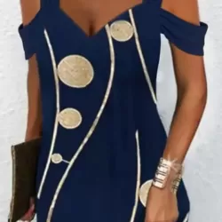 Hollow Polka-Dot A-Line High Waisted Cold Shoulder Mini Dresses