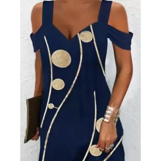 Hollow Polka-Dot A-Line High Waisted Cold Shoulder Mini Dresses Hollow Polka-Dot A-Line High Waisted Cold Shoulder Mini Dresses