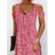 Flower Print Hollow A-Line High Waisted Cold Shoulder Mini Dresses Flower Print Hollow A-Line High Waisted Cold Shoulder Mini Dresses