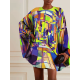 Batwing Sleeves Long Sleeves Buttoned Hollow Printed Round-Neck Mini Dresses Batwing Sleeves Long Sleeves Buttoned Hollow Printed Round-Neck Mini Dresses