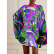 Batwing Sleeves Long Sleeves Buttoned Hollow Printed Round-Neck Mini Dresses Batwing Sleeves Long Sleeves Buttoned Hollow Printed Round-Neck Mini Dresses