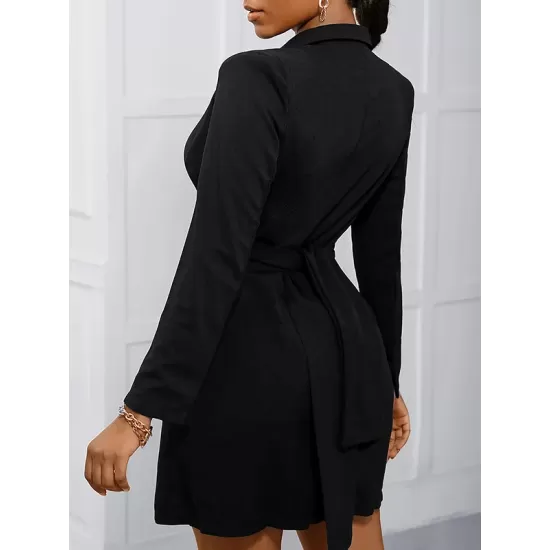 Split-Joint Long Sleeves Lapel Mini Dresses Split-Joint Long Sleeves Lapel Mini Dresses