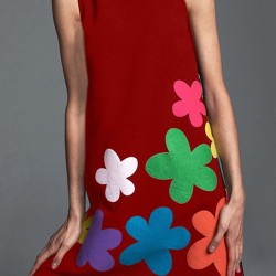Flower Print Zipper A-Line High Waisted Round-Neck Mini Dresses