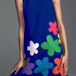 Flower Print Zipper A-Line High Waisted Round-Neck Mini Dresses