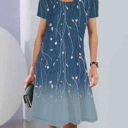 Flower Print A-Line Loose Round-Neck Mini Dresses