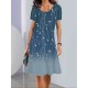 Flower Print A-Line Loose Round-Neck Mini Dresses Flower Print A-Line Loose Round-Neck Mini Dresses
