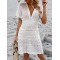 Hollow See-Through Solid Color Loose Short Sleeves Deep V-Neck Mini Dresses