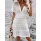 Hollow See-Through Solid Color Loose Short Sleeves Deep V-Neck Mini Dresses Hollow See-Through Solid Color Loose Short Sleeves Deep V-Neck Mini Dresses