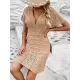 Hollow See-Through Solid Color Loose Short Sleeves Deep V-Neck Mini Dresses Hollow See-Through Solid Color Loose Short Sleeves Deep V-Neck Mini Dresses