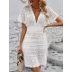 Hollow See-Through Solid Color Loose Short Sleeves Deep V-Neck Mini Dresses Hollow See-Through Solid Color Loose Short Sleeves Deep V-Neck Mini Dresses